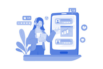 A public relations specialist responds to negative online reviews.