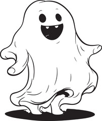 Halloween Cute Ghost Skeleton creepy character scary creature with skull and bones isolated on white background silhouette vector  