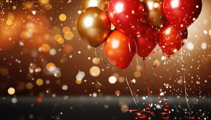 Beautiful Festive Background with Gold and Red Balloons