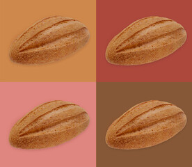 Four buns on a warm multi-colored background. Nobody.