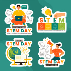 STEM Science, Technology, Engineering, Mathematics Education Vertical Poster Illustration Flat Cartoon Background