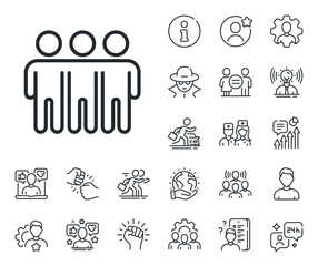 Friends group sign. Specialist, doctor and job competition outline icons. Friendship line icon. Assistance business symbol. Friendship line sign. Avatar placeholder, spy headshot icon. Vector