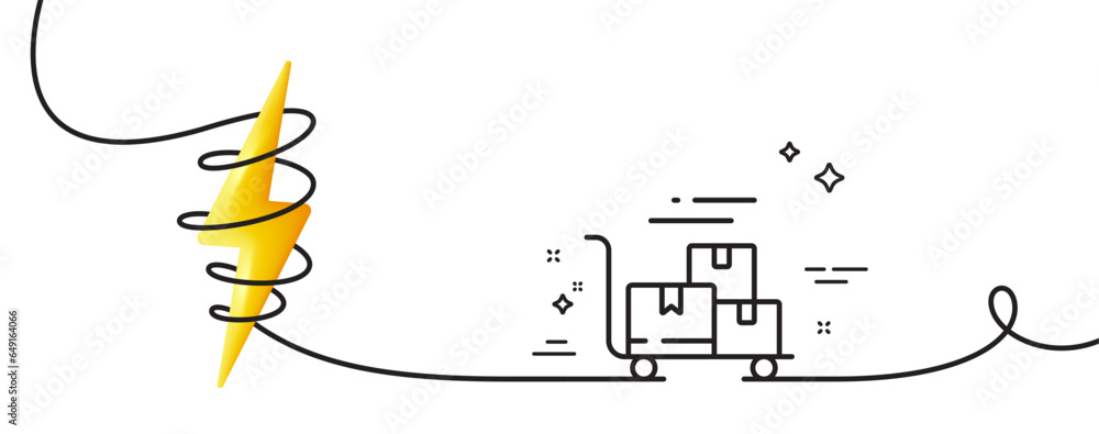 Poster delivery cart line icon. continuous one line with curl. parcel trolley sign. express service symbol.