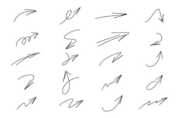Sketch hand drawn marker arrows, underline,  lines, emphasis, waves set. Hand drawn brush arrow check mark underline. Vector freehand illustration on white background. - obrazy, fototapety, plakaty