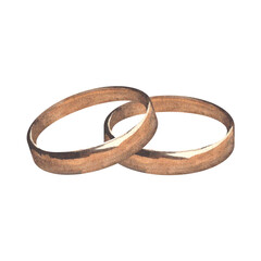 Two gold rings. Wedding ceremony. Jewelry. Watercolor illustration