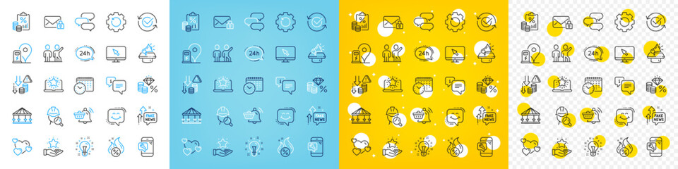 Vector icons set of Tax document, Teamwork and Notification cart line icons pack for web with Inspect, 24h service, Hot loan outline icon. Calendar time, Loyalty program, Deflation pictogram. Vector