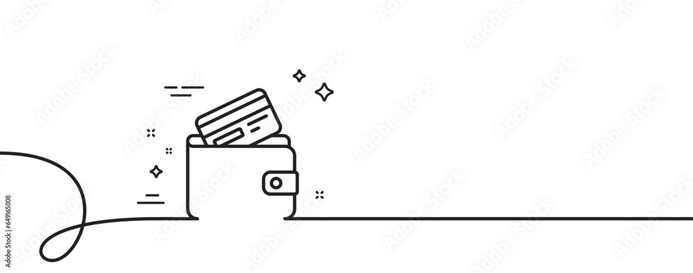 Poster wallet with credit card line icon. continuous one line with curl. cash money sign. payment method sy