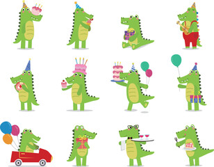 Set of cute animal birthday crocodile.