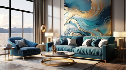 A luxurious room with a style incorporating swirls of marble or ripples of agate. 