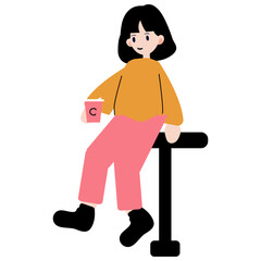 a girl drink coffee illustration 
