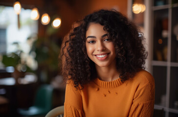 Obraz premium Happy young woman chilling at home