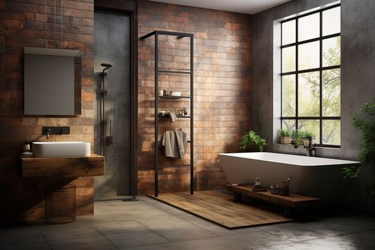 Modern bathroom with rusty tiles