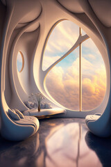 Futuristic room interior, modern living room minimalistic style