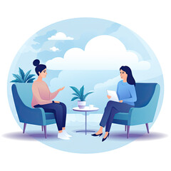 Woman talking with psychologist, flat vector illustration - Generative ai	