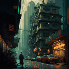 A gritty cyberpunk city in hong kong, abstract modern city wallpaper