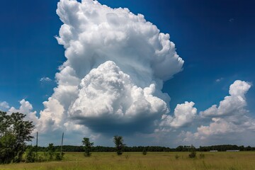 clouds in the sky over a green field