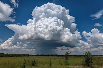 clouds in the sky over a green field
