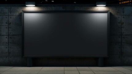 A blank black rectangle signboard wall mockup, in the style of rectangle shapes, screen printing