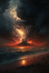 Obraz premium Dramatic stormy night at the beach with tornado