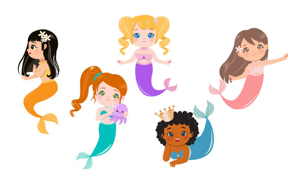 Colorful mermaid princess under the sea collection