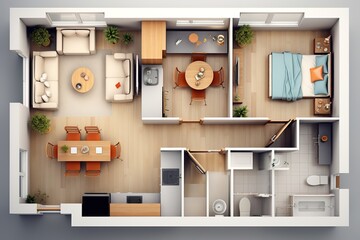 One-room apartment plan. Top view