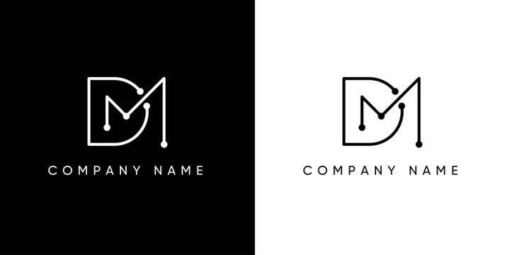 Minimalist DM or MD initial logo images on black and white color