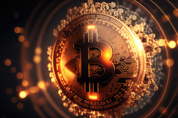 Bitcoin with futuristic theme cryptocurrency coins abstract background