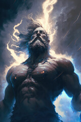 Mighty zeus: an illustration of a powerful long-haired deity