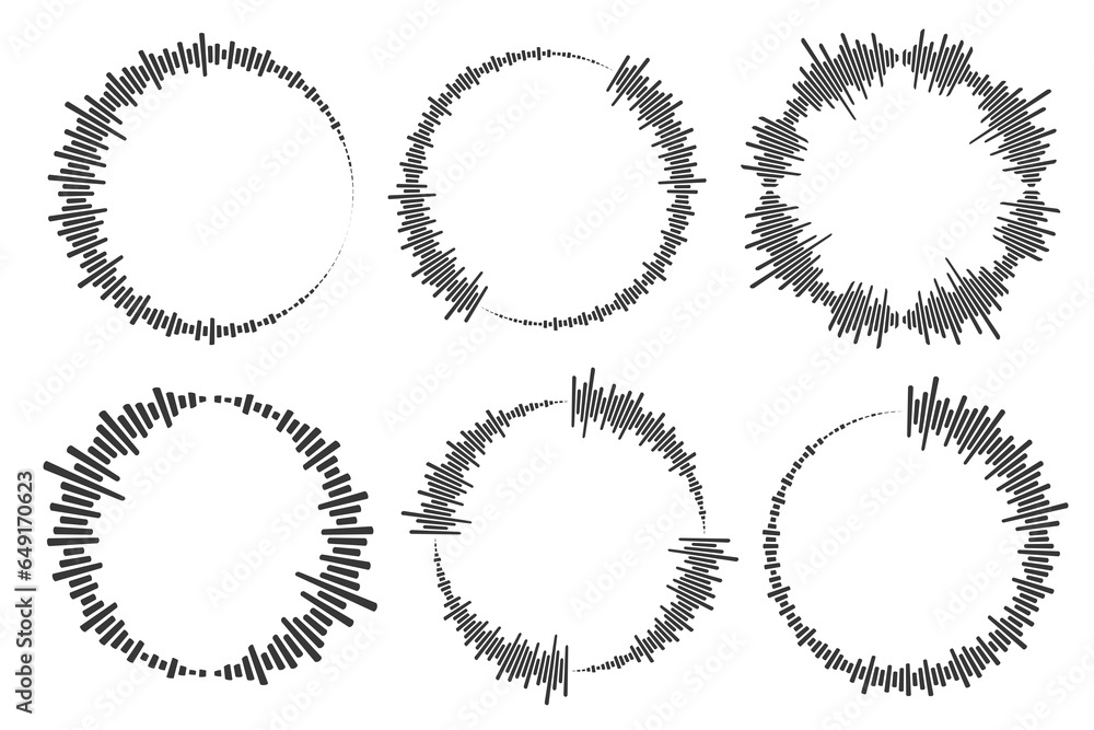 Poster circle sound wave. audio music equalizer. round circular icons set. spectrum radial pattern and freq