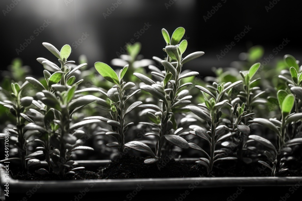 Aufkleber a close up view of a tray filled with various plants. this image can be used to showcase gardening, 