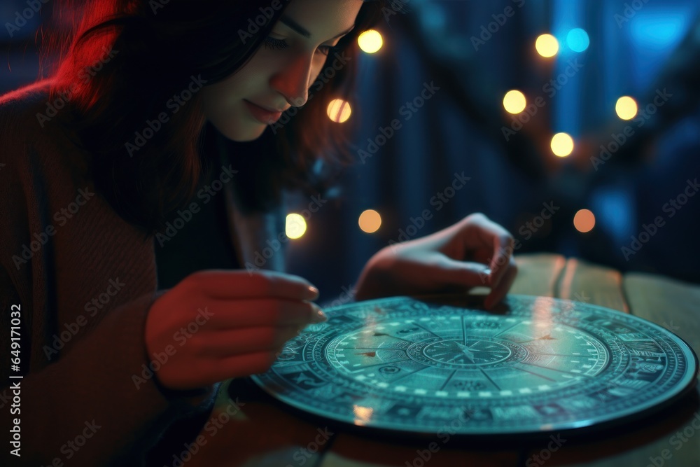 Poster a woman is seated at a table with a plate of food. this image can be used to illustrate concepts rel