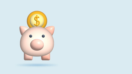 Pig piggy bank and gold coins. Realistic 3d Illustration Financial. Safe finance investment