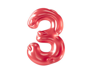 Digit made of bizarre balloons. 3d illustration of red number isolated on white background