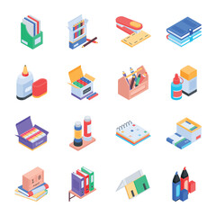 Collection of School Tools Isometric Icons

