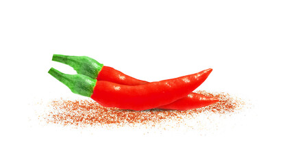 fresh and cayenne pepper powder and isolated on white background