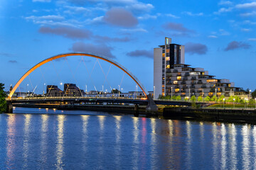 Clyde Arc Bridge At Night In Glasgow, Scotland, UK