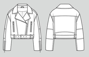 Leather biker jacket. Fashion sketch. Flat technical drawing. Vector illustration.