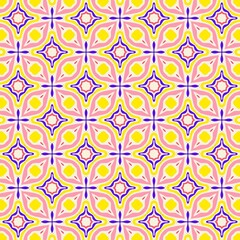 Yellow, pink and blue seamless floral pattern, background