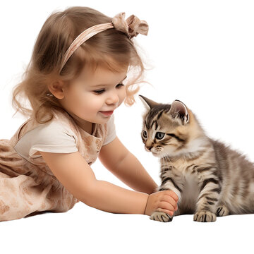 kitten cute and Little girl kids Play fun.