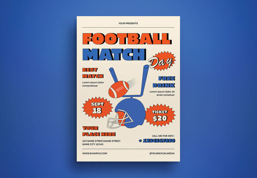 Orange Blue Retro Football Match Flyer Layout