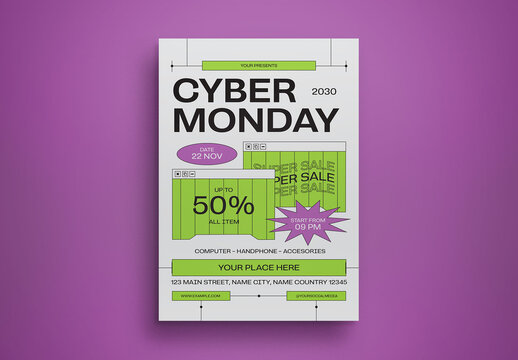 Green Cyber Punk  Cyber Monday Flyer Layout