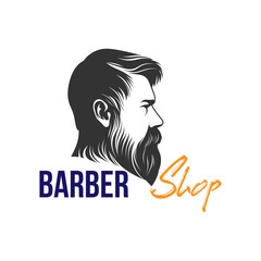 Unique Barbershop Logo Template with Illustration of Macho Man on Side View. SVG Vector
