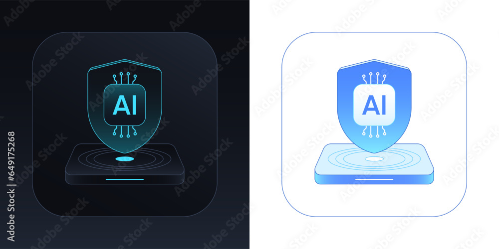 Poster guard shield with ai icon. secure artificial intelligence for digital data, guard system technology.