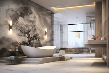 a modern bathroom with a glass and toilets