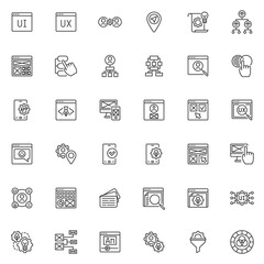 UI and UX design line icons set