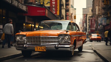 Vintage yellow taxi in New York