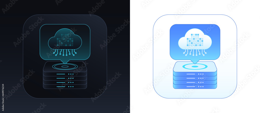 Poster cloud storage and server equipment. datacenter, virtual space for data storage and backup, remote da