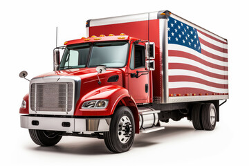 American Cargo Truck with container isolated on white background