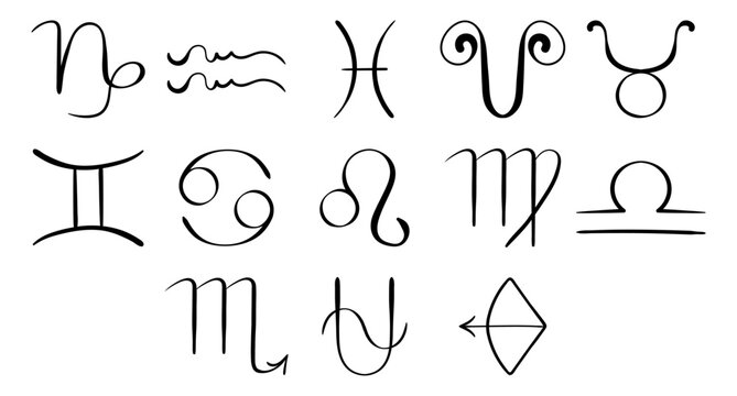 New horoscope with 13 zodiac signs. Astrology, sky, stars, constellations, astronomy, ascendant, astrologer, astropsychology, fortune telling, natal chart. Italic style