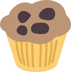 シンプルにデフォルメしたチョコチップカップケーキのカラーイラスト